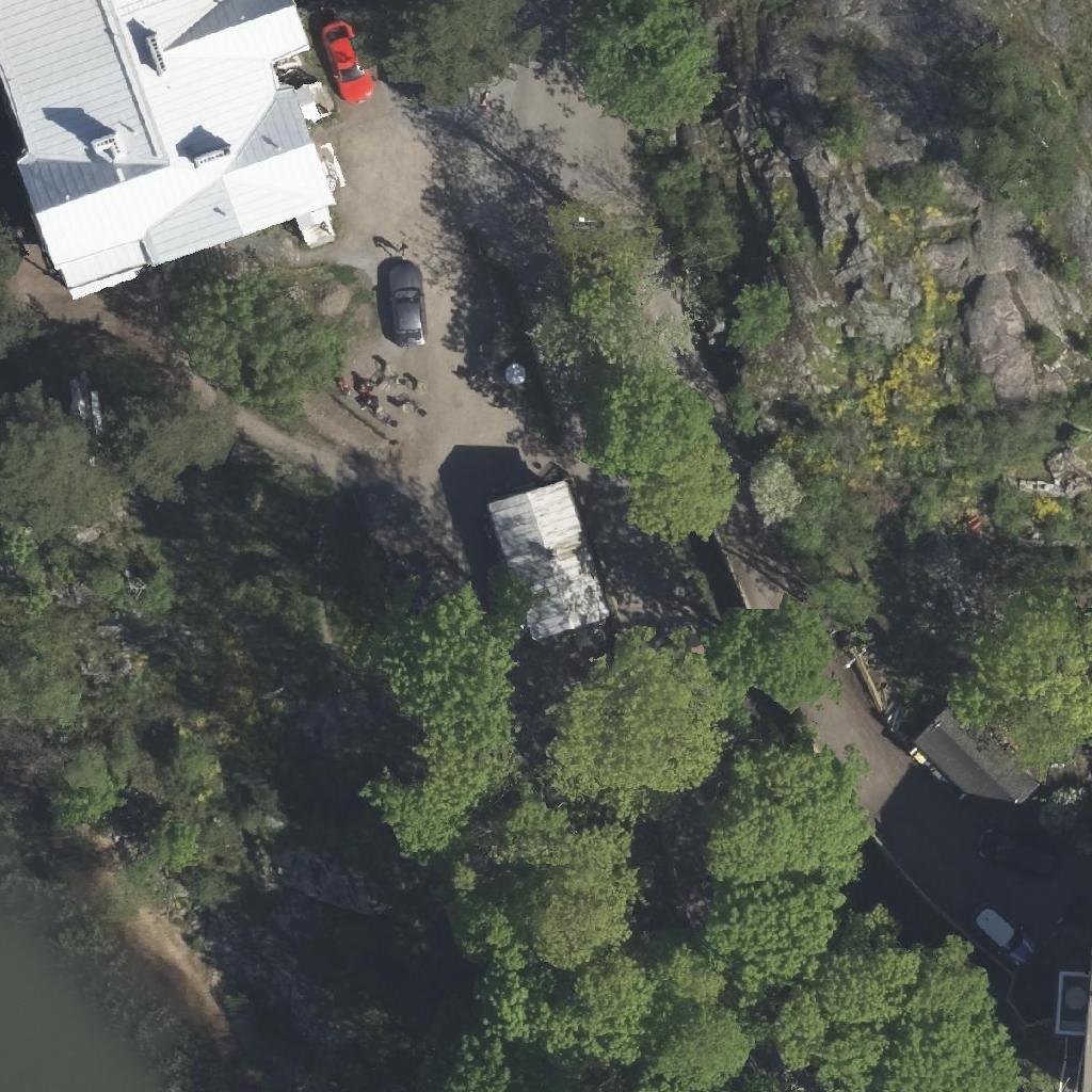 Sinisen Huvilan Kahvila: terassi ilmakuvassa, Helsinki